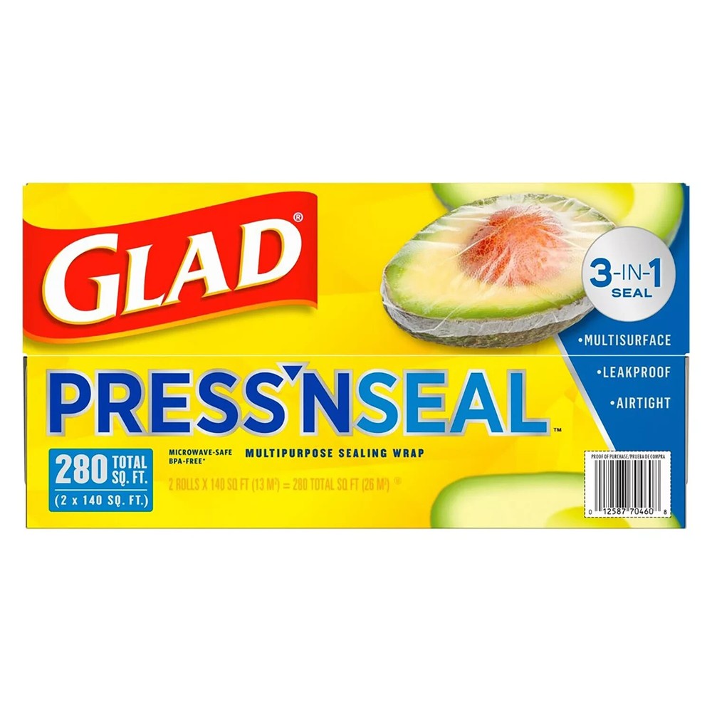 2 Pack - Glad Press'n Seal Plastic Food Wrap (140 sq. ft./roll, 2 rolls)