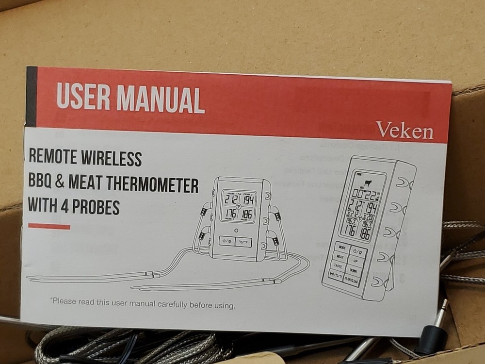 New Veken Remote Wireless BBQ & Meat Thermometer with 4 Probes E4