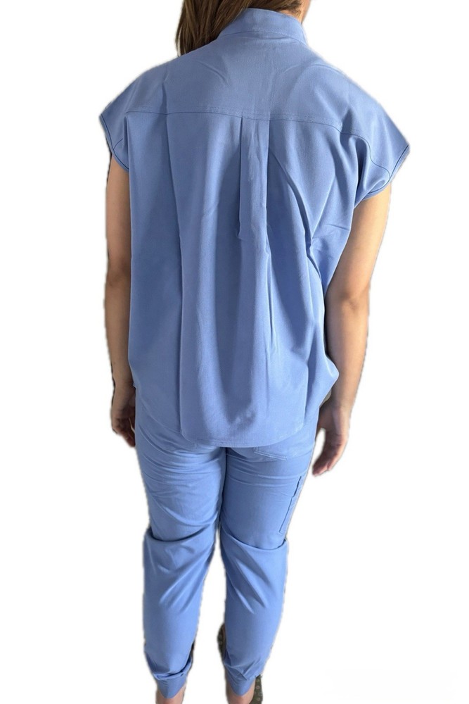Light Blue Women's Medical Solid Scrub Set Top and Bottom Uniform Outfit