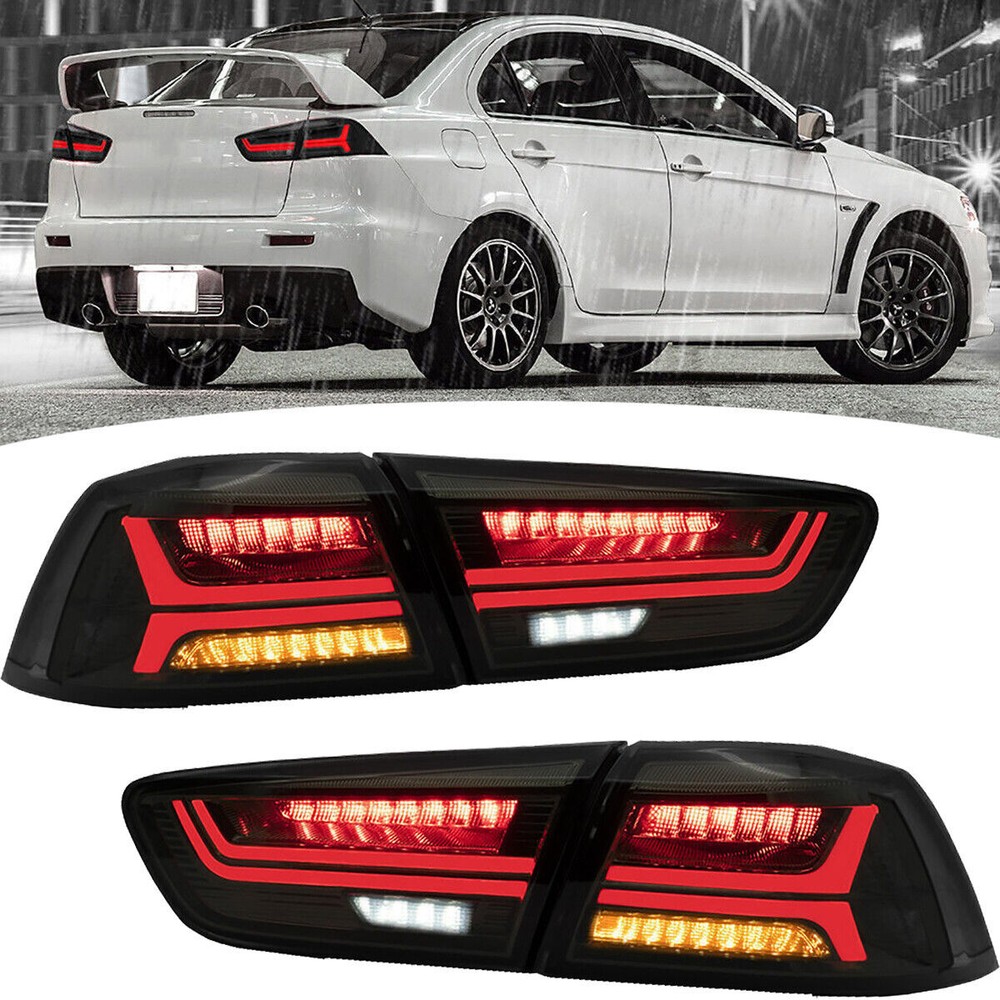Pair Smoked LED Tail Lights For Mitsubishi Lancer 2008-2017 Sequential Rear Lamp
