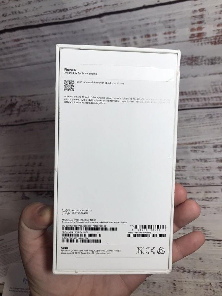 EMPTY Box ONLY Apple iPhone 15 Blue 128GB A2847 Sticker