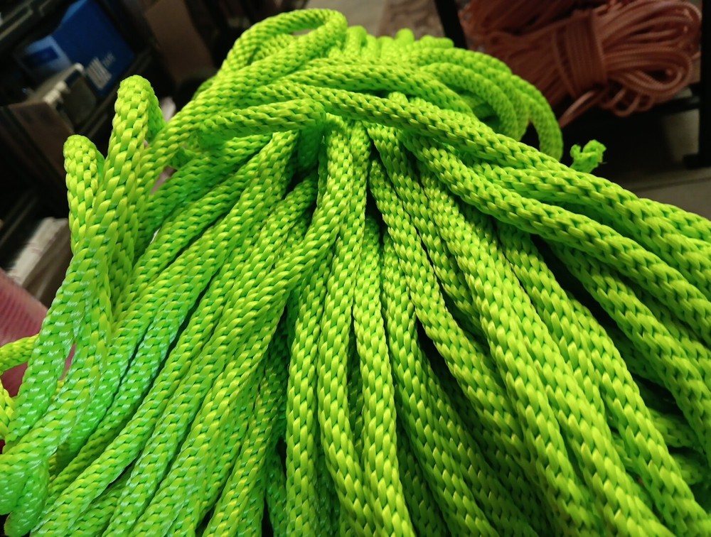 3/8” x 202 ft. Solid Braid Polyester Rope. Made in USA. Lime