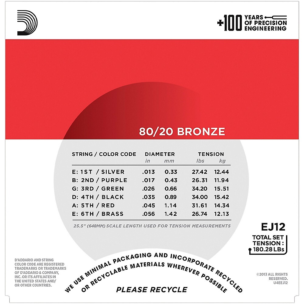 D'Addario EJ12 80/20 Bronze Medium Acoustic Guitar Strings 10 Pack