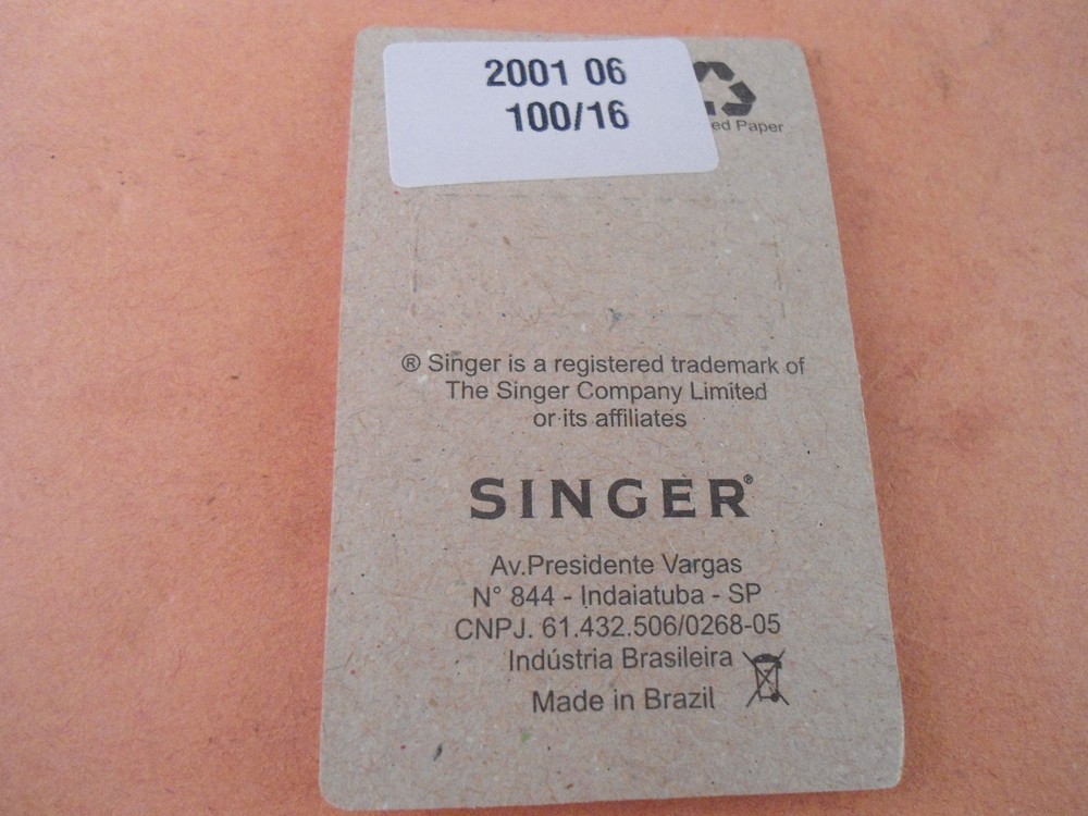 Genuine Singer Chromium Regular Point Needle - Size 100/16 -Type 2001-06 - 5pk