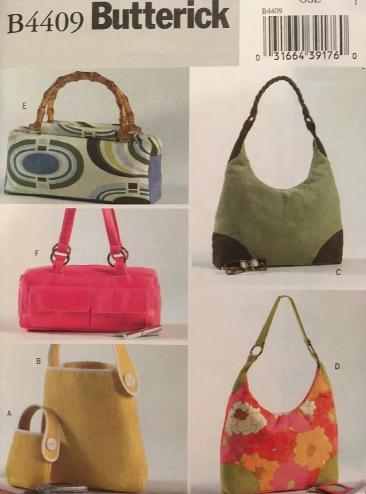 Butterick B4409 Purses Bags Purse Sewing Pattern Rectangular handBags
