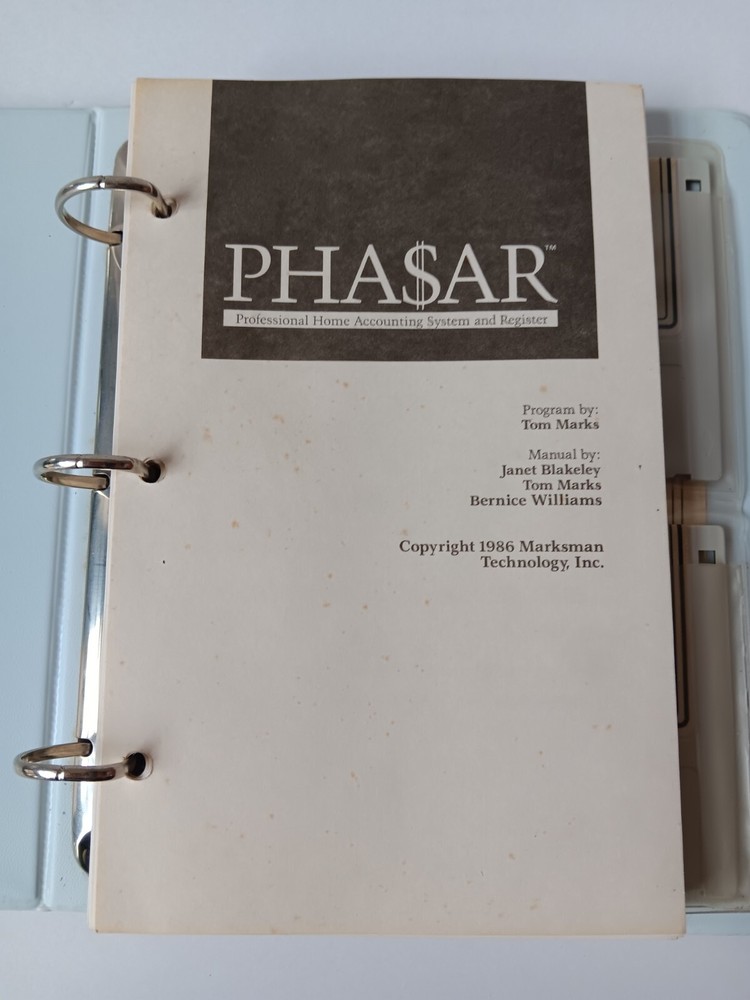 Amiga PHASAR Version 3.0 Home Accounting Binder 2 Disks Tested/Works