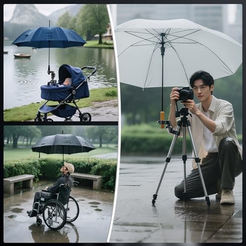 Double Clamp Mount Umbrella Holder Camera Pole Bracket for Stroller