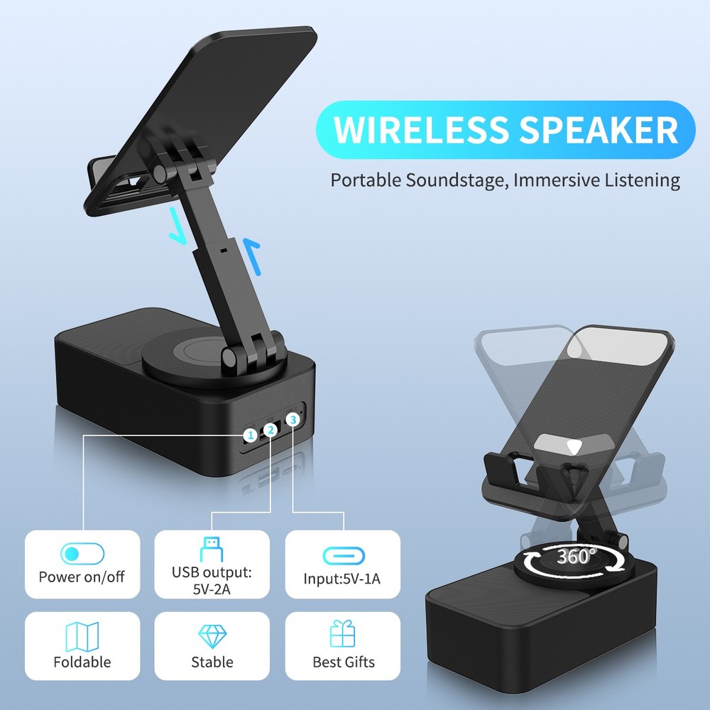 Portable Bluetooth Speaker Wireless with Cell Phone Stand,Rechargeable,LED Light