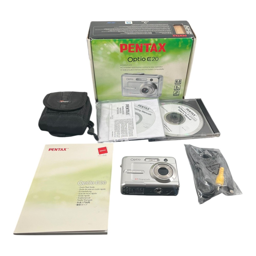 Vintage Pentax Optio E20 6MP Digital Camera with Original Box & Guides TESTED