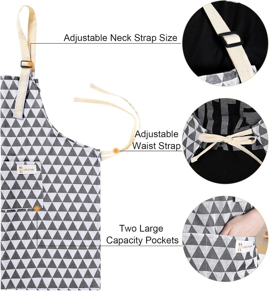 Floral Gray Triangle Aprons Set - 2 Adjustable Cooking Aprons for Home Use