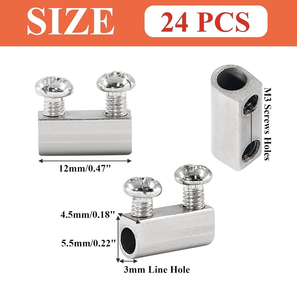 Stainless Steel Wire Rope Cable Clamp 24 Pack Adjustable