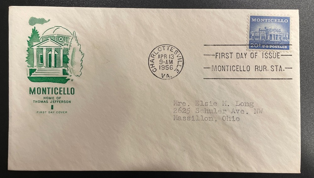US FDC #1047 Monticello; Cachet; Postmark: Charlottesville