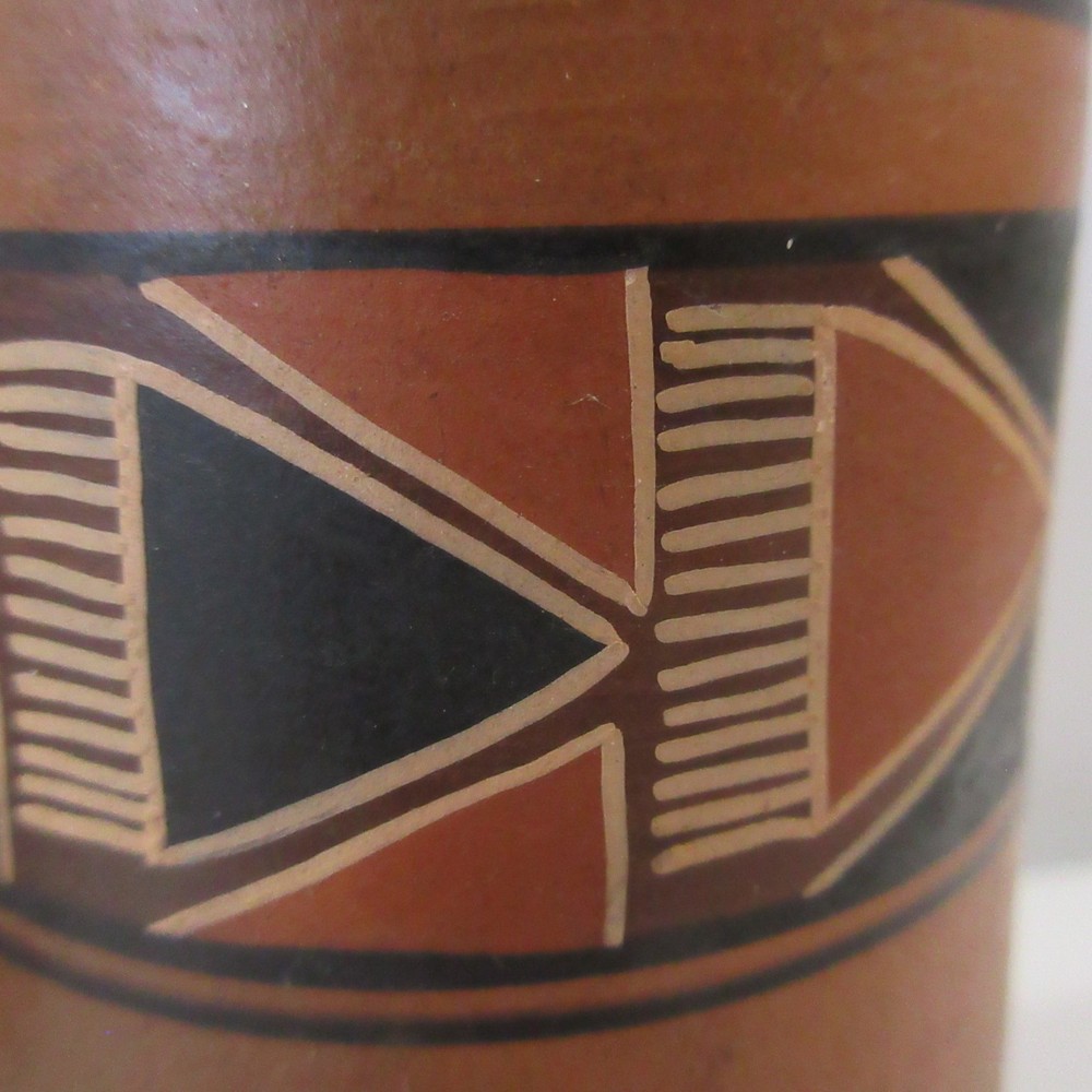 Peruvian Red Clay Earthenware Vessels Drinking Cup Vase Handmade Hand painted
