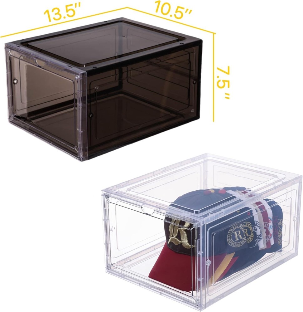Stylish Clear Black Hat Organizer – 6 Stackable Boxes with Magnetic Closure