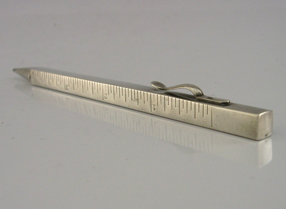 QUAITY SOLID SILVER ARCHITECT'S MECHANICAL PENCIL TELESCOPIC RULER c1920s DECO
