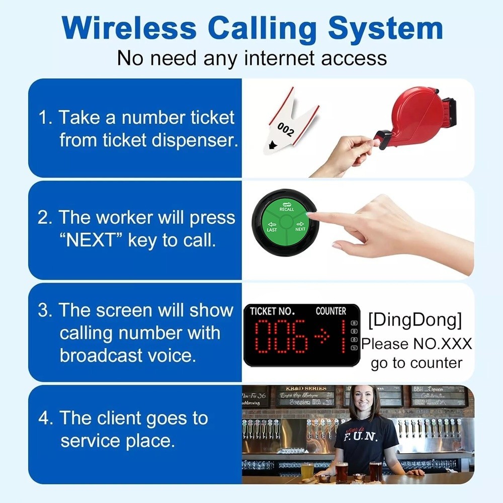 Queuing Wireless Calling System Restaurant Pager Customer Waiting Number System
