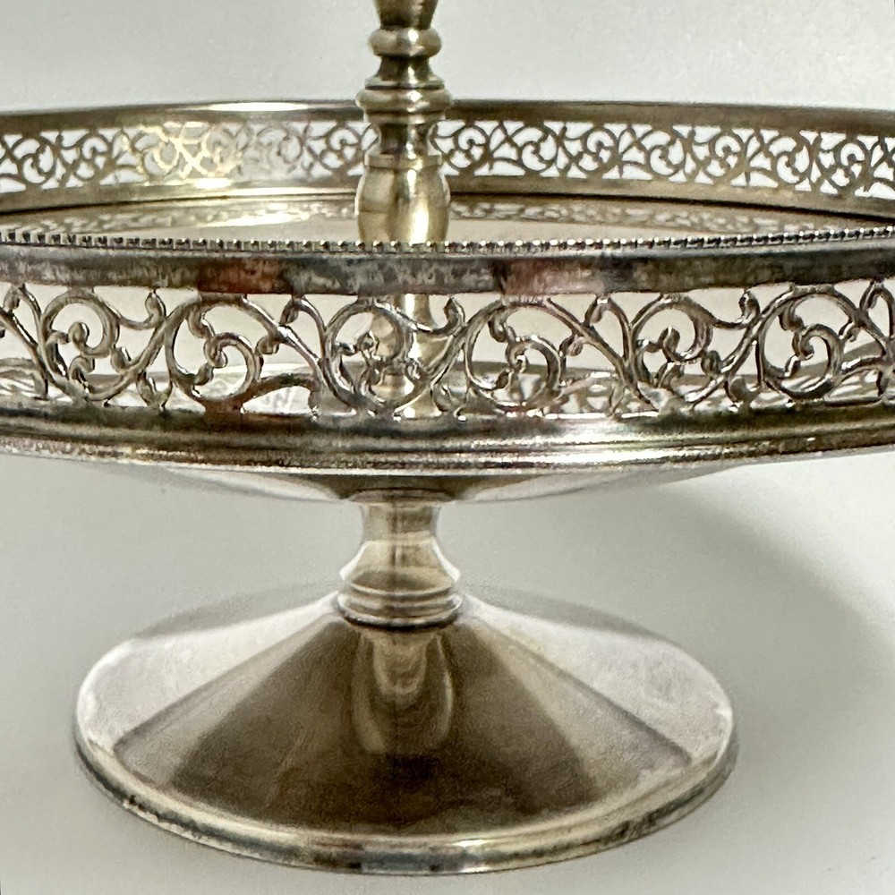 Tidbit Pedestal Footed Server Appetizer Plate Signed PM Silver Plate Italy