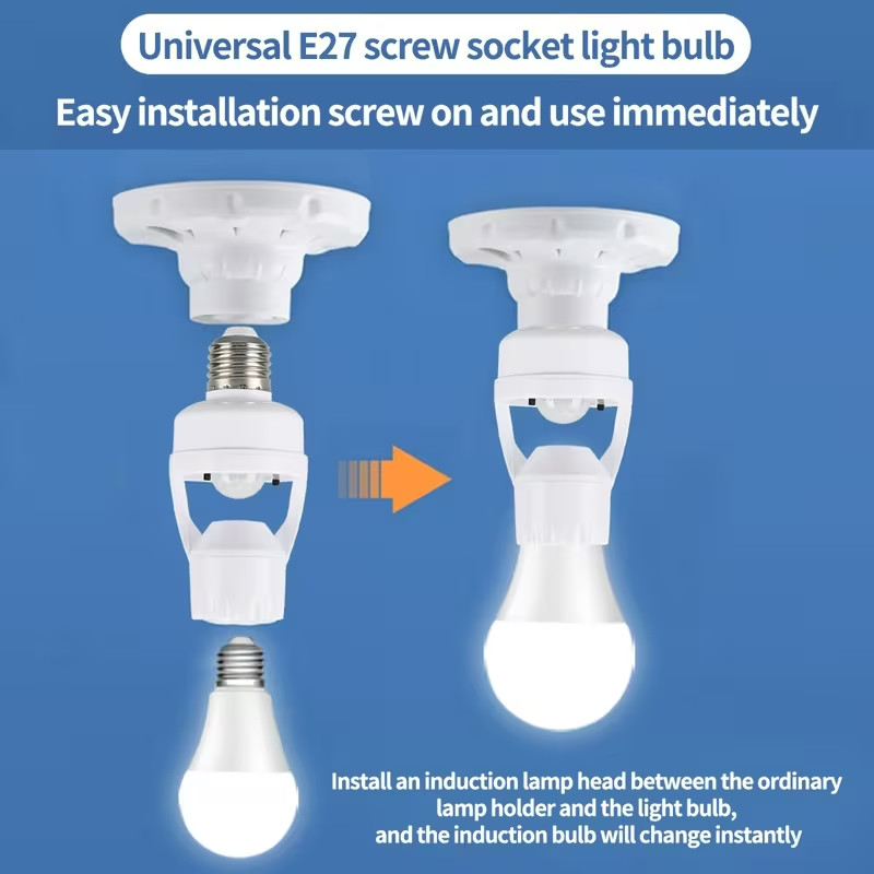 PIR Motion Sensor Socket Converter Lamp Base Holder Control Smart Switch Bulb