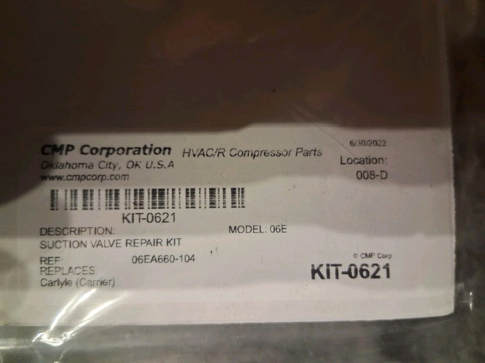 CARLYLE SUCTION VALVE REPAIR KIT-0621
