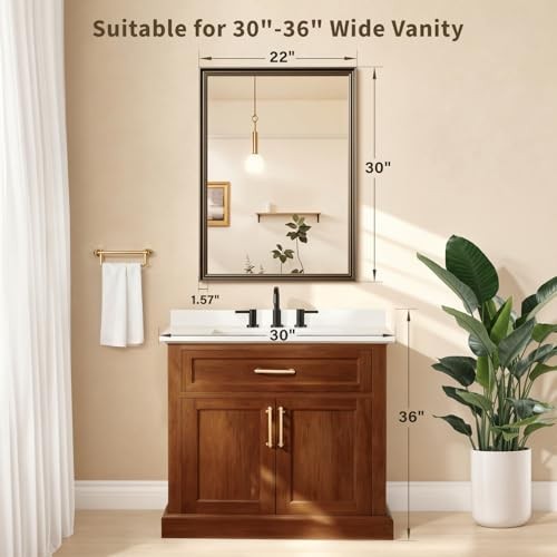 Effect Framed Wall Mirror, 22x30 Rectangle Mirror, 30"L x 22"W Retro Copper