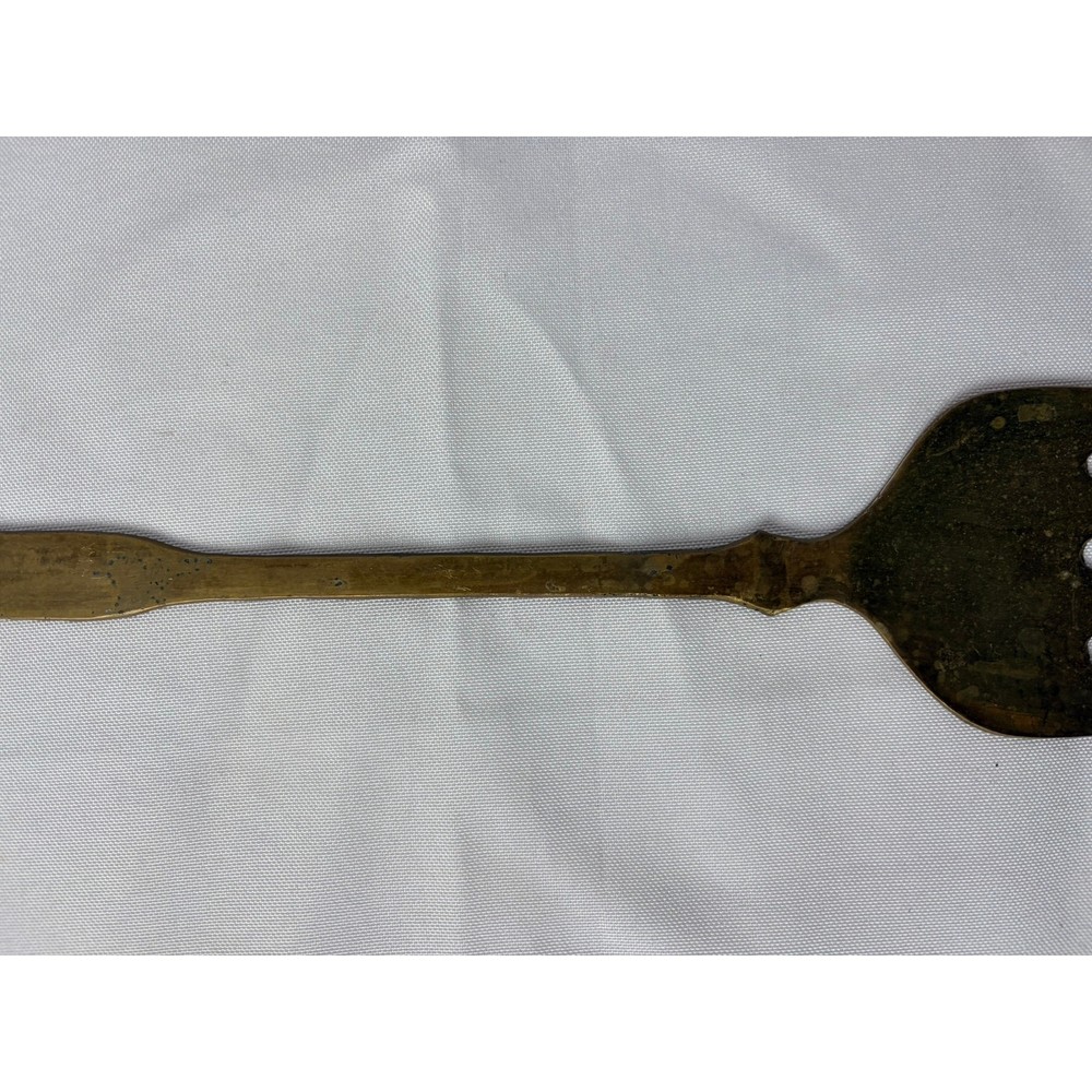 Vintage Brass Serving Fork Long Handle Hooked End Hearth Tool 11.25"