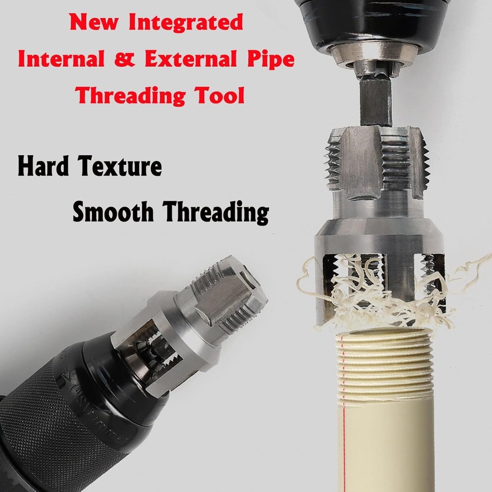 PVC Pipe Threader Kit, 3 Piece Set, 1/2" 3/4" NPT Sizes, Dual-Function Internal