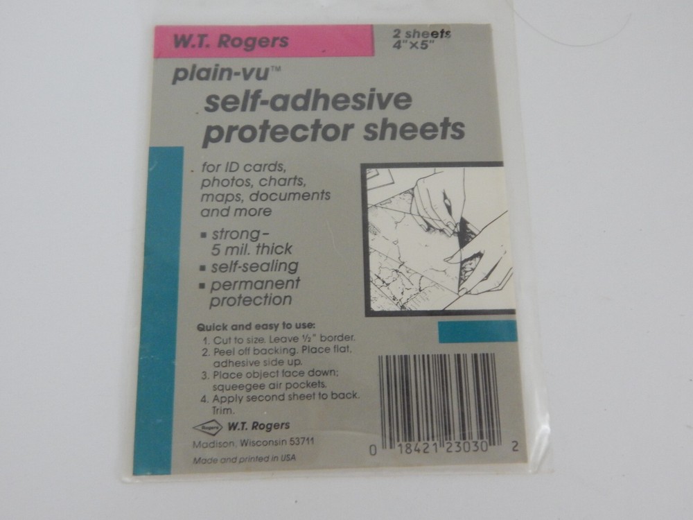 W.T. Rogers * 2 Pkg + More Self-Adhesive Protector Sheets 4 x 6