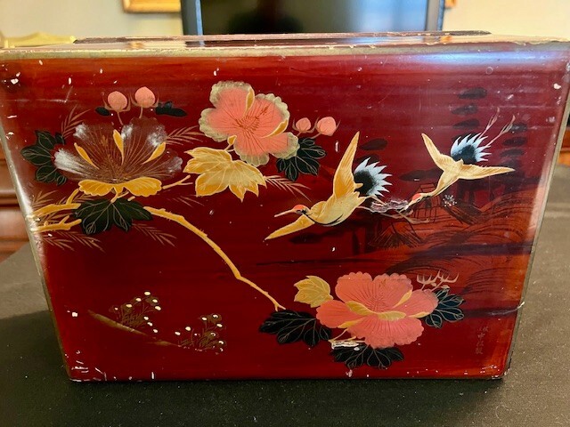 Antique Asian Lacquered Lidded Box- Large