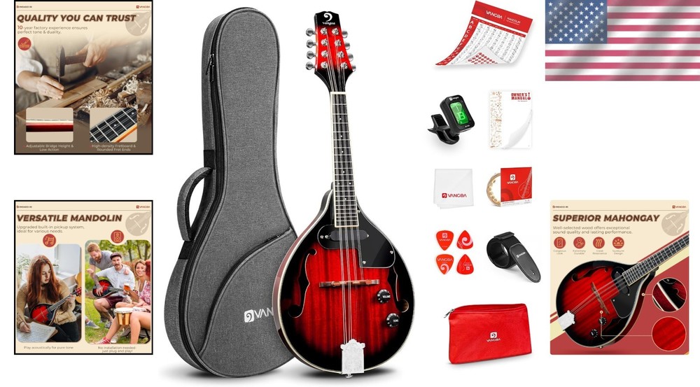 Redburst Mahogany Mandolin Instrument