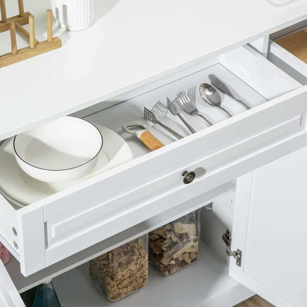 Sleek White Sideboard Buffet Cabinet with Adjustable Storage Shelves