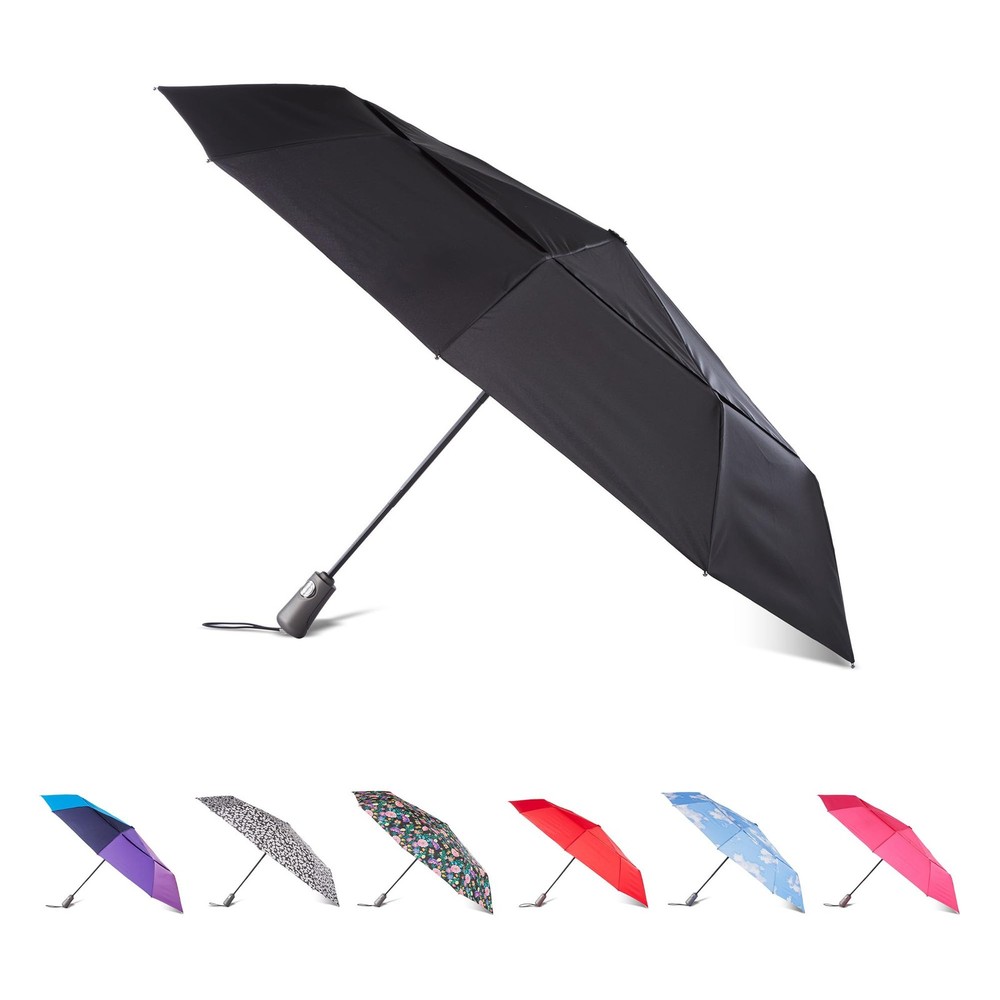 Totes Auto Open/Close Windproof Ultimate Compact Umbrella 47" Canopy, BLACK