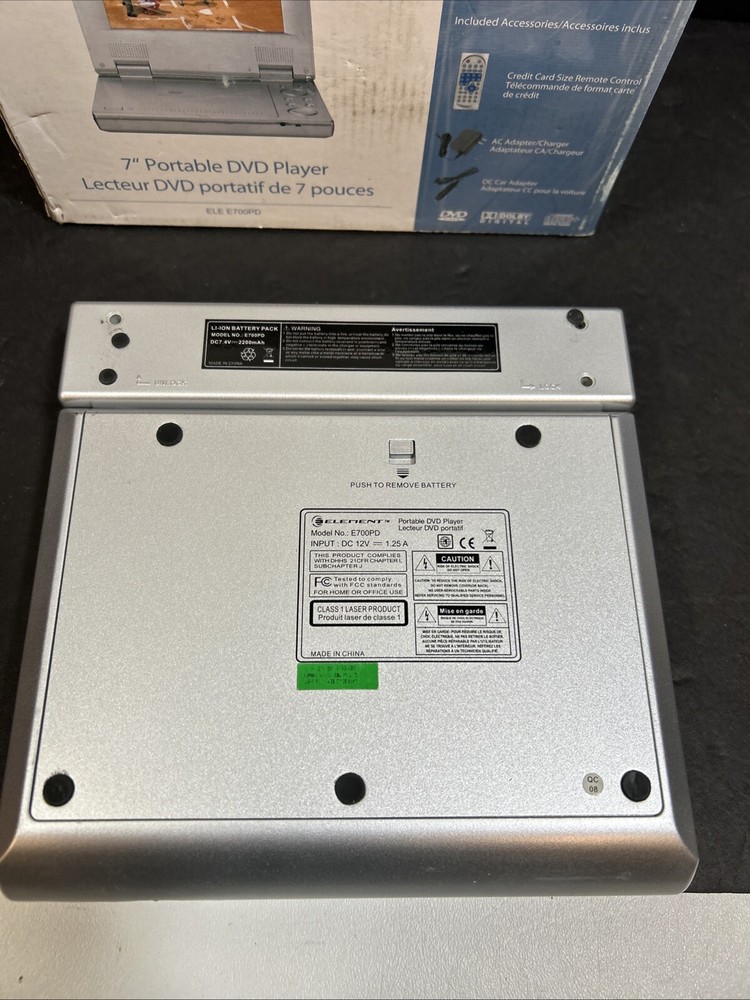 ELEMENT E700PD 7” portable DVD player with box no remote Tested