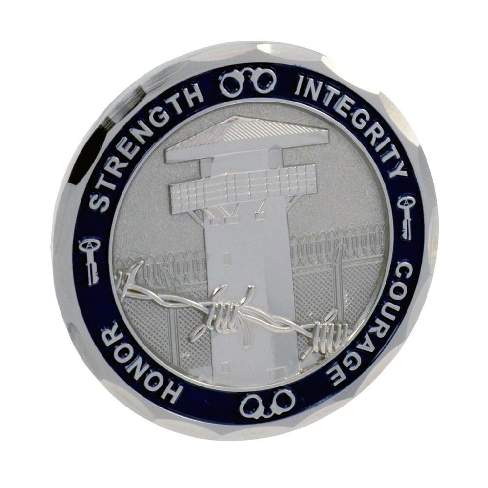 Corrections Officer 7 PT Badge Challenge Coin Thin Gray Line Prisons Core Values