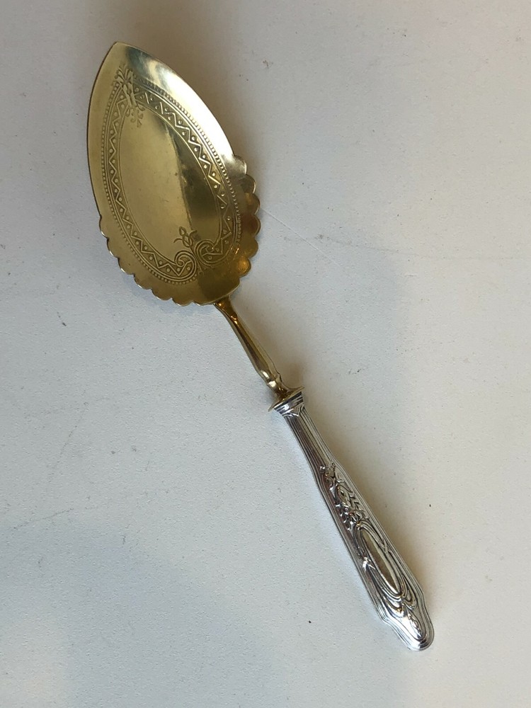 Vintage 800 Silver Handled Brass Decorated Spoon Server, 6 1/2" Long