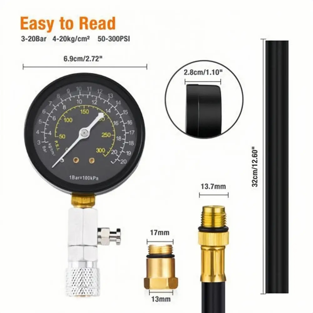 Engine Cylinder Compression Gauge Tester Kit Gas Engine Diagnostic Tester Tool ﻿
