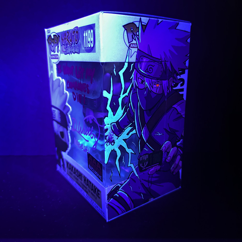 Funko Pop! Naruto - Kakashi #1199 Signed - Custom Box Art [GITD] + Hard Shield