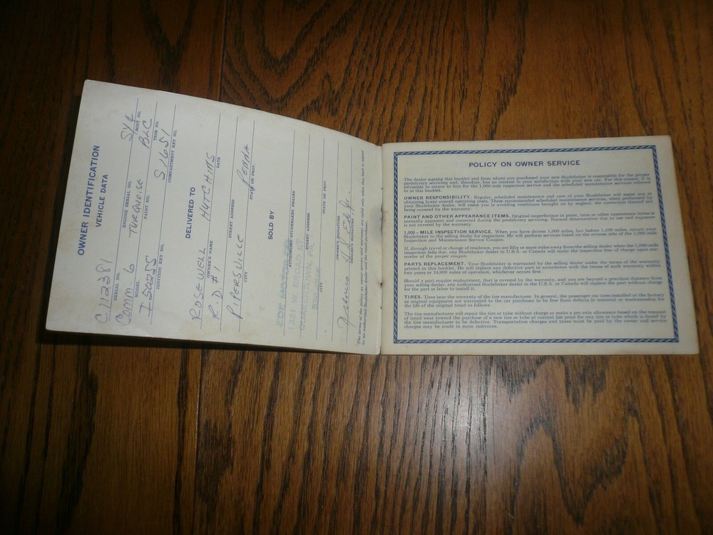 Studebaker Protection Service Coupon Book - Vintage