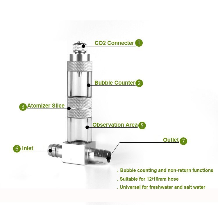 External Aquarium CO2 Atomizer Plants Tank Bubble Diffuser UP Design 12/16mm