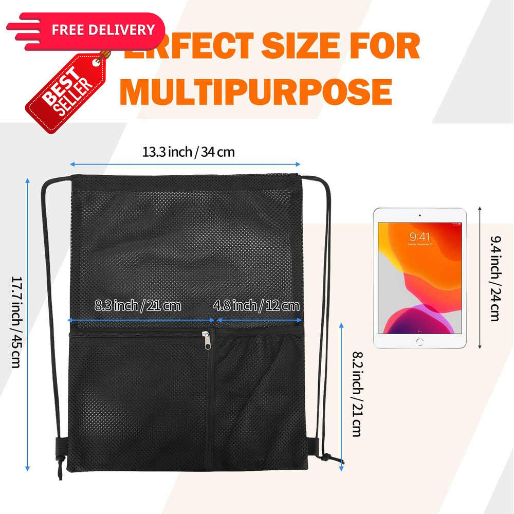 NATURAL STYLE 2 PACK Mesh Drawstring Backpack Bag, Multifunction Large, Black