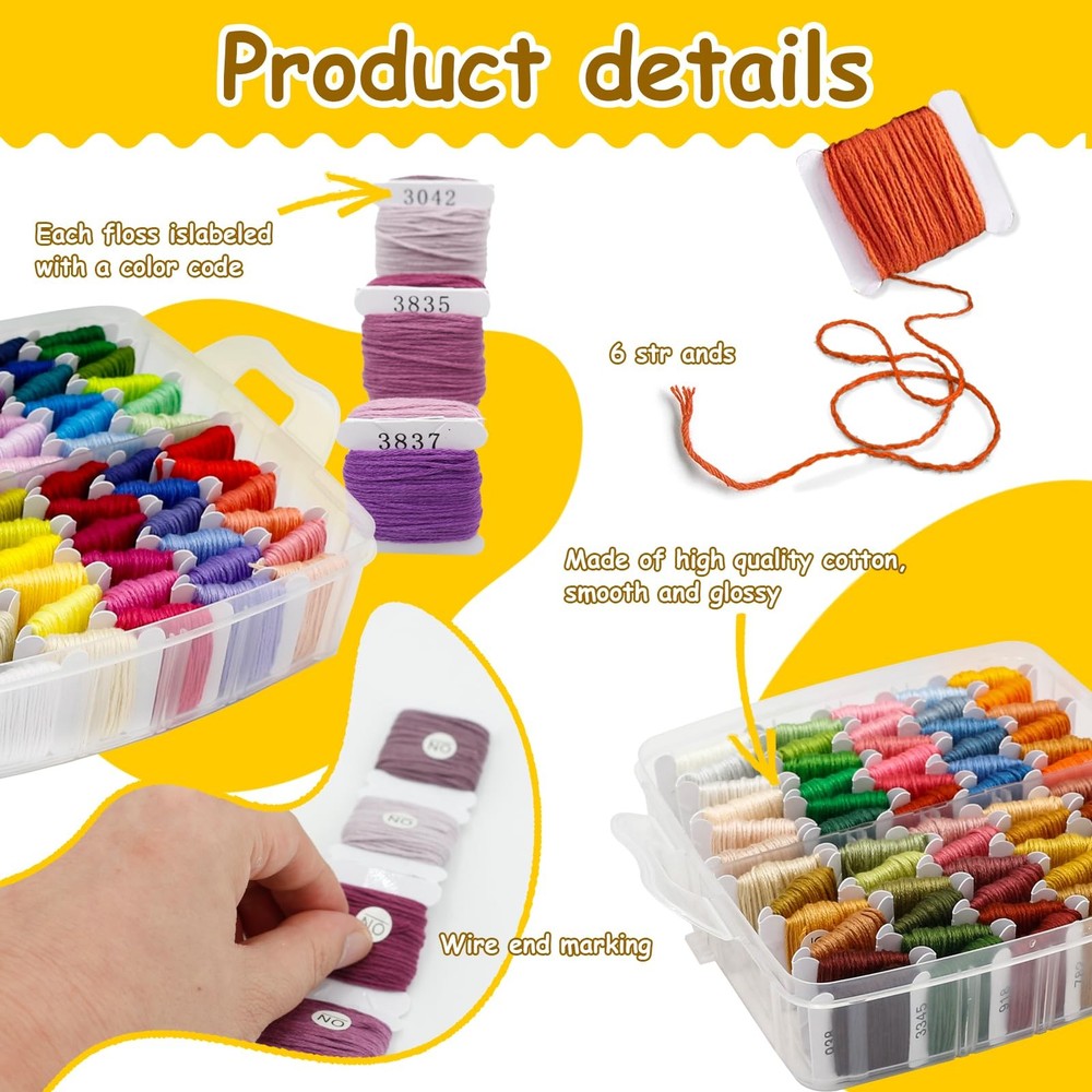 187Pcs Embroidery Floss Polyester Cross-Stitch Thread Kit with Tailoring Tool...