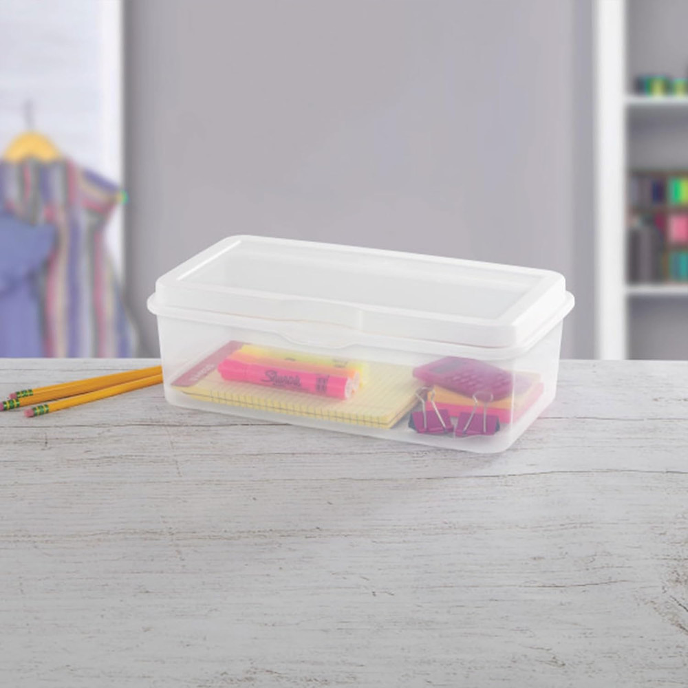 Sterilite 6-Pack Rectangular Large Fliptop, Clear Plastic Storage Box with Hinge