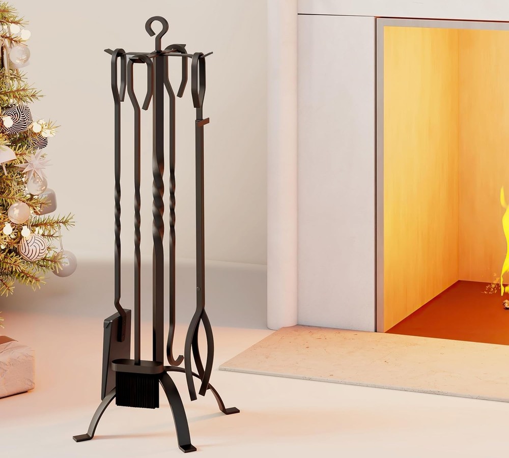 5 Pieces Fireplace Tools Sets Fireplace Accessories Tools Holder W/ Handles