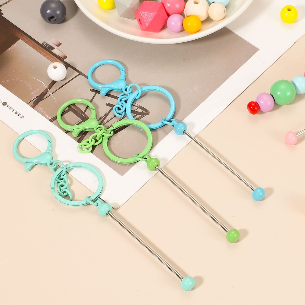 20Pcs Beadable Keychains, DIY Beaded Keychain Making Kit, Candy Pink