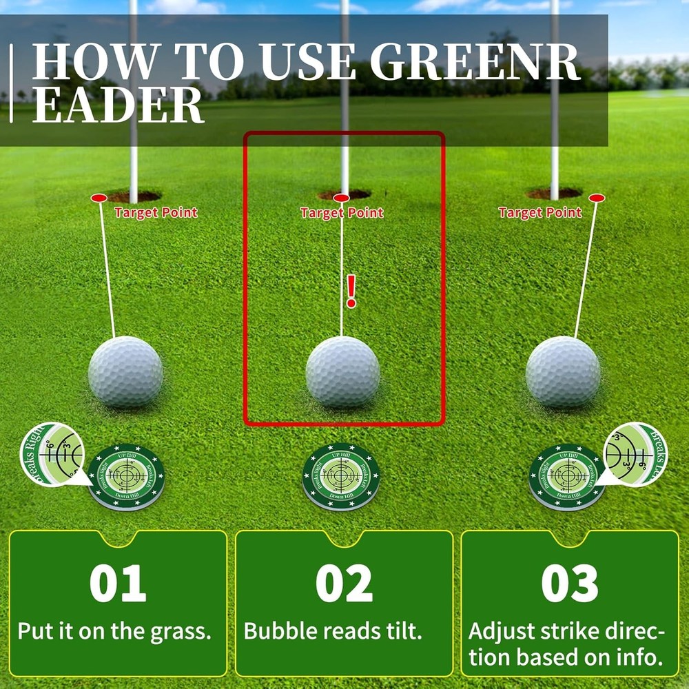 2-Pack Golf Green Reader - Ball Marker Hat Clip w/ Bubble Level, Putting Aid