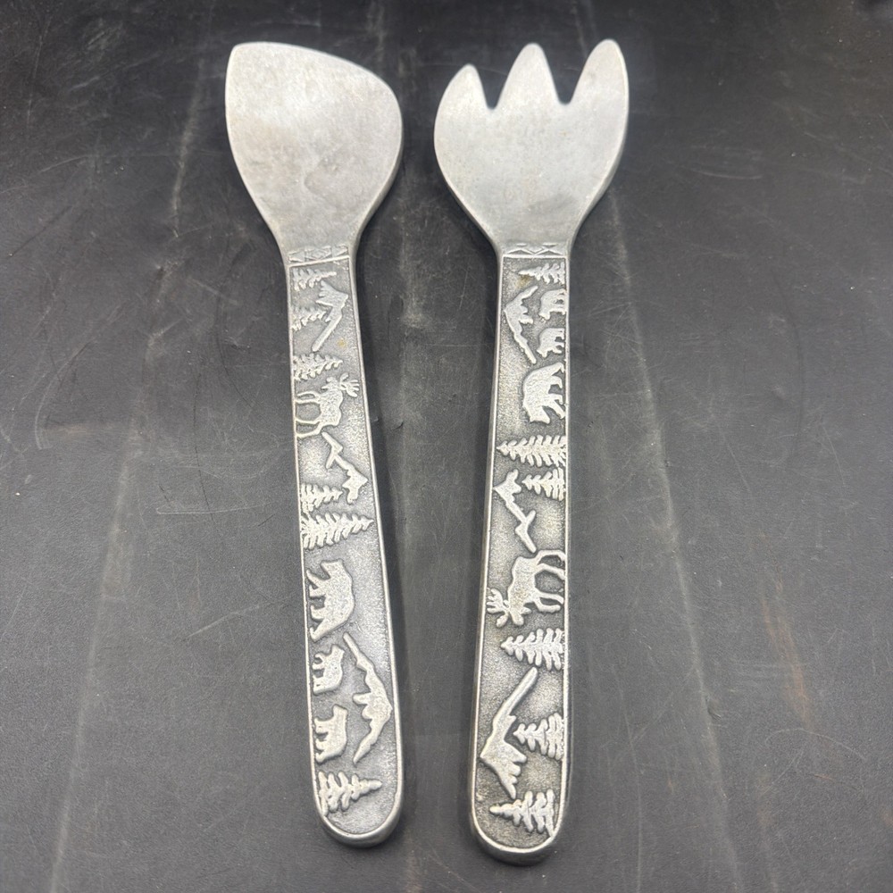 Wilton Armetale 2-Pc. Set Outdoors Bears Moose Salad Serving Utensils Fork Spoon
