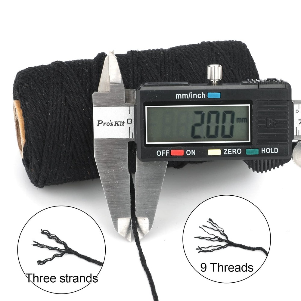 G2PLUS Black Cotton String, 2MM 656 Feet Natural 2mm x 200m,