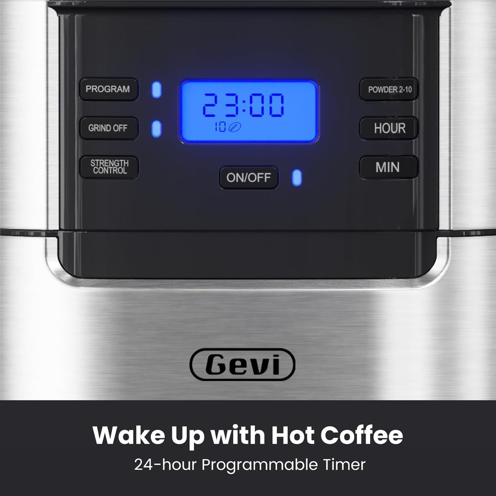 10-Cup Programmable Coffee Maker with Grinder, Timer & Reusable Filter