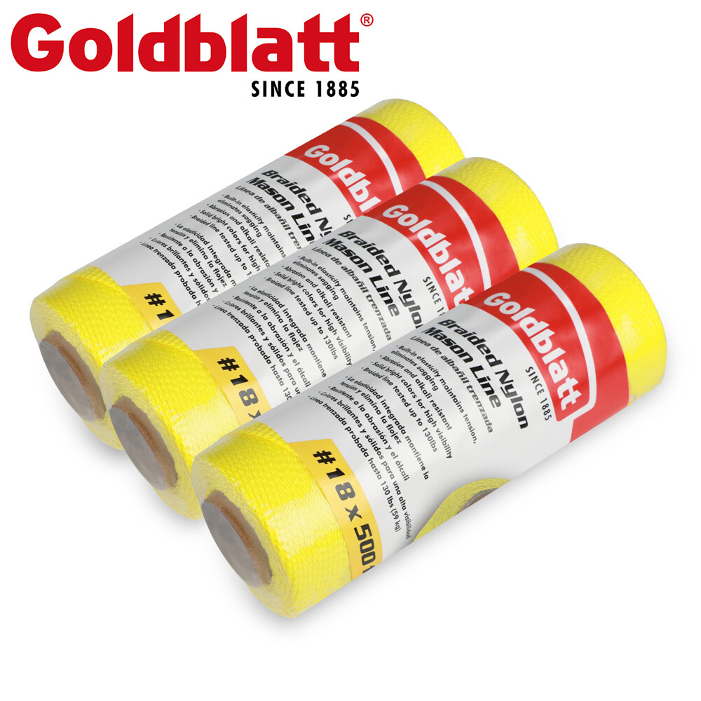 Goldblatt 3Roll Mason Line 500FT#18 Braided Nylon String Line Nylon Twine String