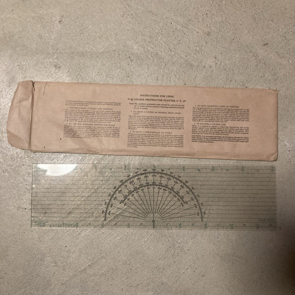 Vintage P-72 Course Protractor Plotter 4 x 15 Clear with Directions Sleeve
