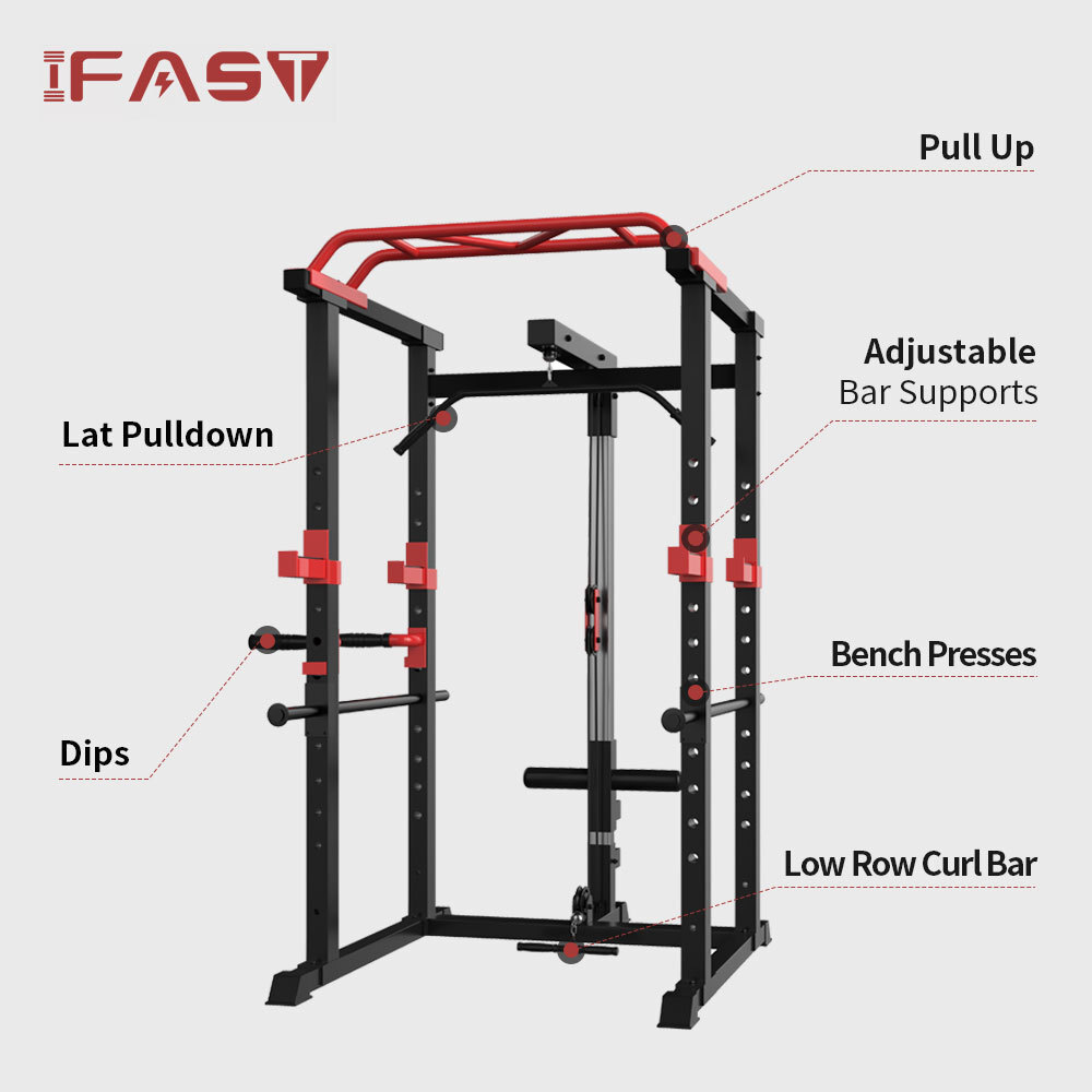 Power Cage, Multi-functional Power Cage with Adjustable Squat Rack Barbell Rack
